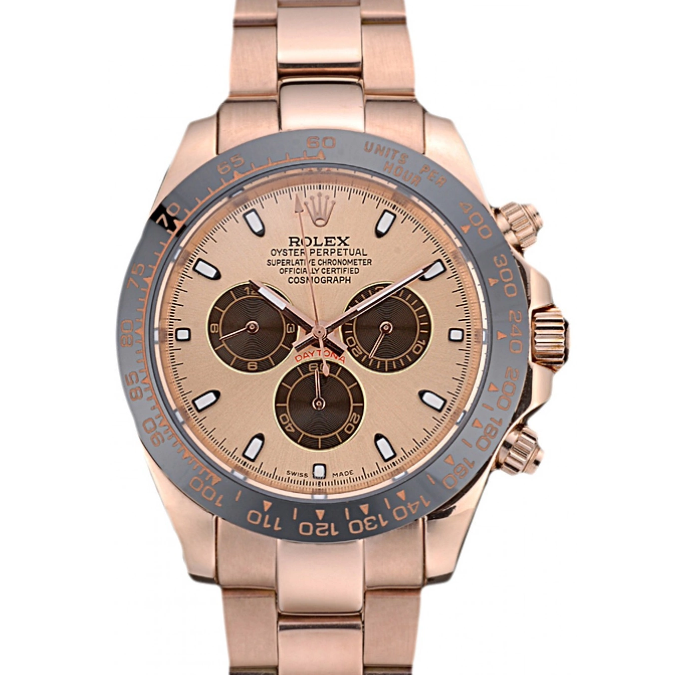 MiroTime 0704 Rolex Daytona Ion Plated Tachymeter Rose Gold Strap Rose Gold Dial 80244